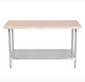 Wood Top Work Table with Stainless Steel Base and Undershelf - 30" x 72"