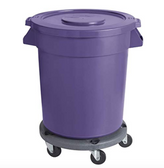 Commercial Trash Can with Lid and Dolly 32 Gallon Purple 