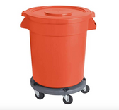 Commercial Trash Can with Lid and Dolly 32 Gallon Orange