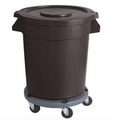 Commercial Trash Can with Lid and Dolly 32 Gallon Brown