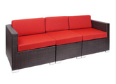 BFM Seating PH5101JVW-5477 Aruba Java Wicker Outdoor / Indoor Sectional Sofa with Logo Red Cushions