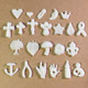 heart, puffy heart, diaper pin, moon, crown, cross 1, cross 2, cross 3, angel, star, teardrop, ribbon, tree, leaf, mushroom, flower, fleur-de-lis, anchor, wishbone, I love you hand, heart in hand, bottle, international breastfeeding symbol