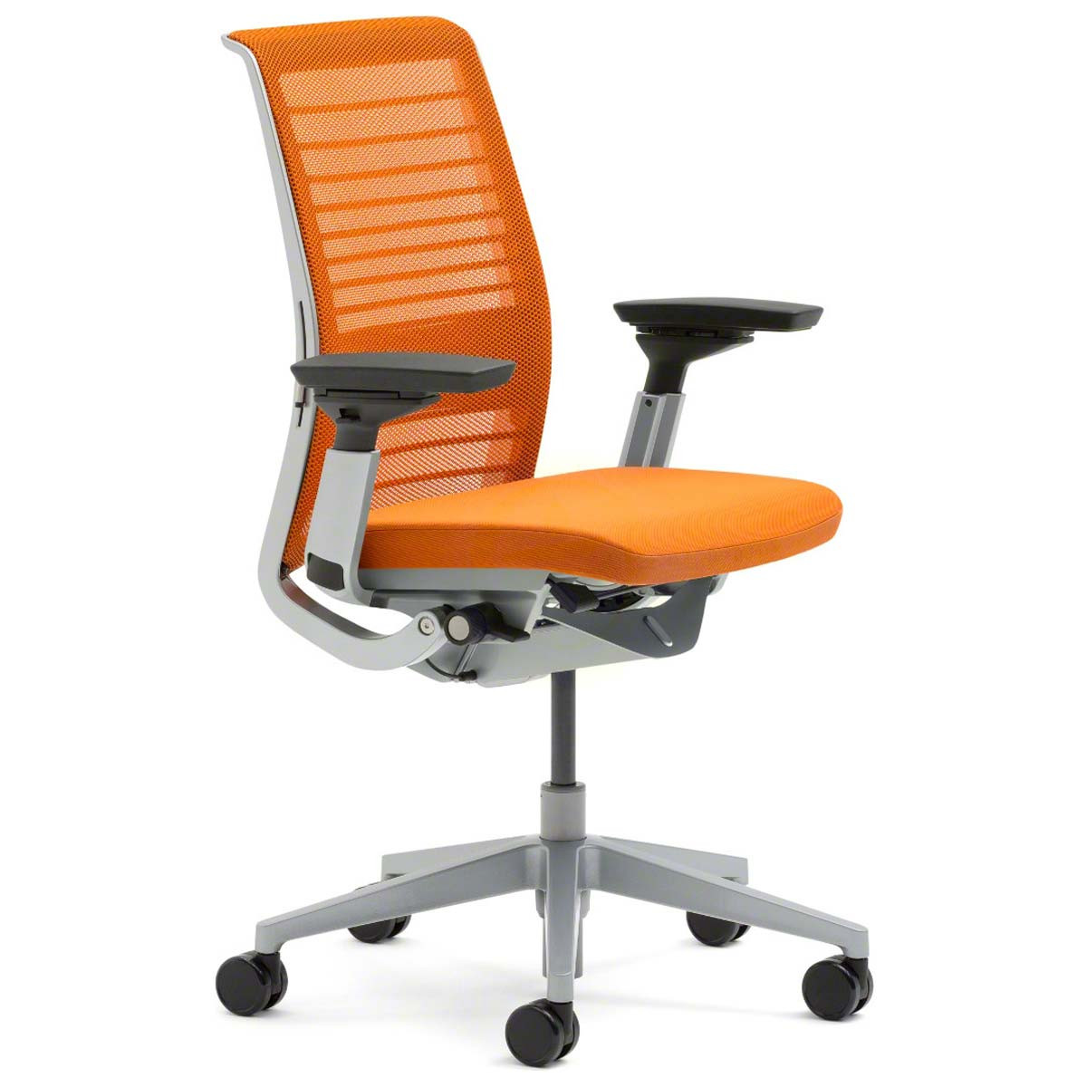 Standard Carpet Casters Steelcase Leap Desk Task Chair in Buzz2 5G53 Sunrise Fabric with Headrest 4-Way Highly Adjustable Arms Platinum Frame and Base 