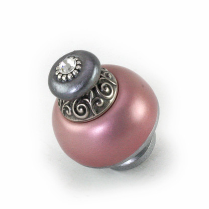 Nu Duchess Knob Pink and Moonstone 1.5 Inches diameter with silver metal details and Swarovski crystal