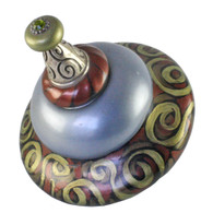 One-of-a-Kind Merlin Paperweight in light sapphire blue and agate brown with jade scrolly paint finish.