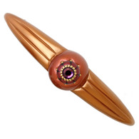 Poppy Coral Orbit7 Pull 7.25 inches with 5 inch hole span has gold metal accents and Swarovski Amethyst Crystal.