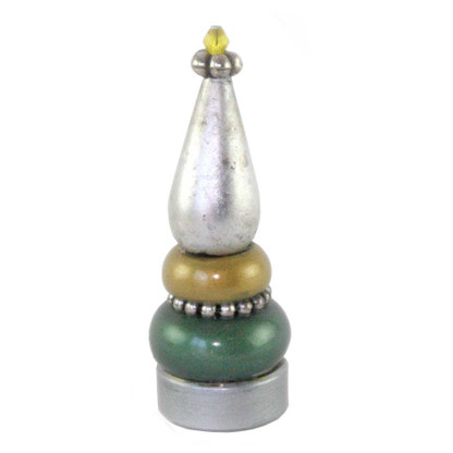 Lamp Finial Spruce in emerald and light gold with silver metal details and Swarovski citrine crystal