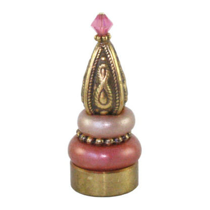 Lamp Finial Chilly in ruby and pale pink with gold metal details and Swarovski rose crystal