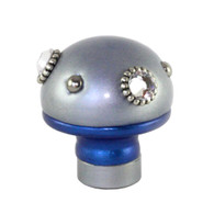 Lamp Finial Style 6 in lapis and and light sapphire with silver metal details and Swarovski crystals.