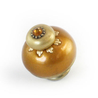 Nu Sunflower Knob gold 1.5 inches diameter has gold metal details and topaz crystal