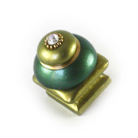 Duo Square Knob emerald and jade 1.25 Inches with gold metal details and Swarovski crystal.
