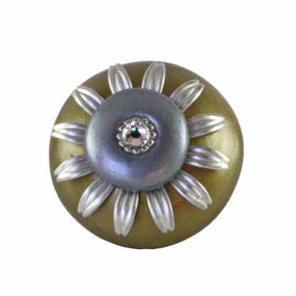 Mini Zinnia Knob Bronze and Moonstone 2 Inches Diameter with silver metal details and crystal.