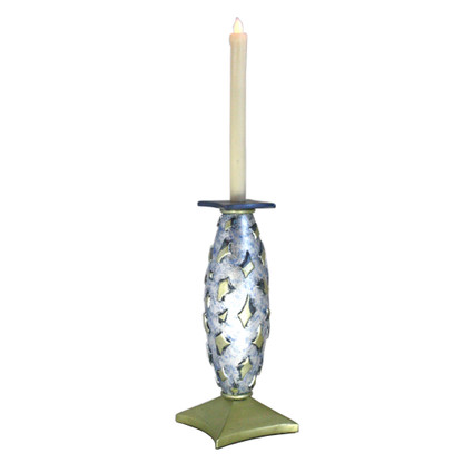 Confetti  Style 2 Candleholder Light sapphire is cast resin and hand painted in light silvery blue with jade green and deep blue details