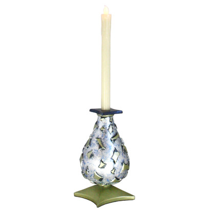 Confetti  Style 1 Candleholder Light sapphire is cast resin and hand painted in light silvery blue with jade green and deep blue details