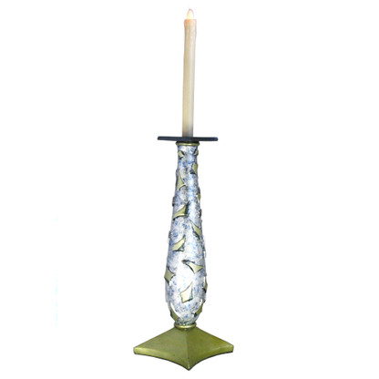 Confetti  Style 3Candleholder Light sapphire is cast resin and hand painted in light silvery blue with jade green and deep blue details 