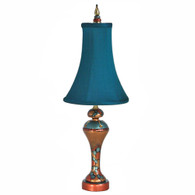 Penny accent lamp with bell silk shade in teal 