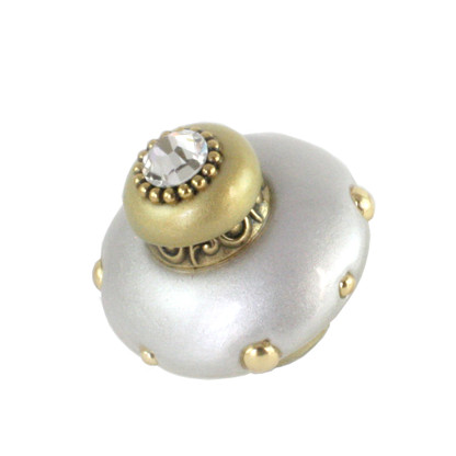 Mini Isabella Knob Alabaster  2 Inches Diameter with gold metal details and Swarovski crystal