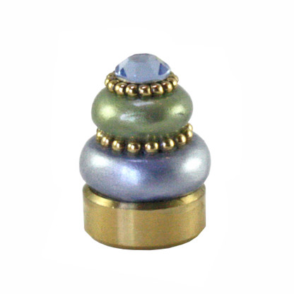 Lamp Finial Crystal button in Light sapphire and jade green with Light sapphire crystal