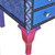 Ribbon and petal artwork in light sapphire blue and violet with stippled blue and periwinkle paint finish and fuchsia pink cabriole leg.