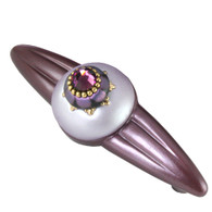 Lilac Plum  Orbit Pull 5.25 inches with 4 inch hole span has gold metal accents and Swarovski Amethyst Crystal.