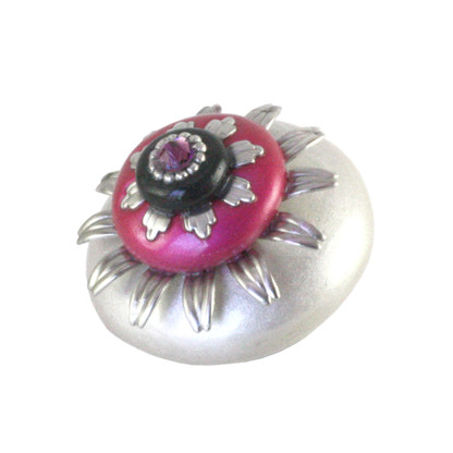 Mini Peony Alabaster and Fuchsia 2 In. diameter with silver metal details and amethyst crystal