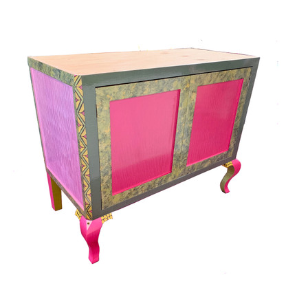 Charisma Vanity Sink Cabinet in Hot pink, Spring green and Bright Yellow  paint finish