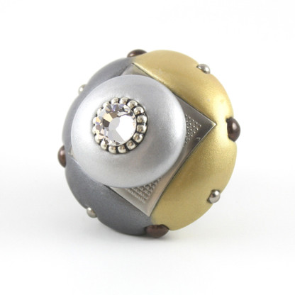 Mini Duo light gold 2 in.diameter with silver metal accents and Swarovski Crystal