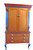 Diva Armoire 2 piece storage and media cabinet in amber and lapis blue paint finish