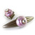 Petit pink orbit pull 5.25 in. with 4 in.hole span and Petit square pink knob 1.5 in. have gold metal accents and crystal