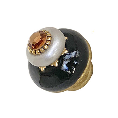 Nu Dahlia black and Alabaster knob 1.5 in. diameter with gold metal accents and smoke topaz crystal
