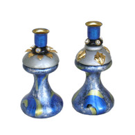 Pair of Mr. and Mrs. candleholders in splashy lapis, jade and light sapphire paint finish.