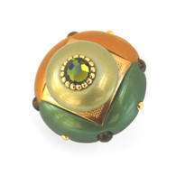 Mini Duo knob emerald 2 inches diameter with gold metal accents and olivine crystal