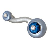 Tiki Light Sapphire eel left pull 4 in. with 3 in. hole span has silver metal details and diamond like crystals.