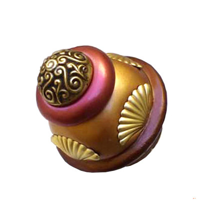 Round Tudor knob 2 inches colored in agate brown, deep gold and ruby with gold metal details