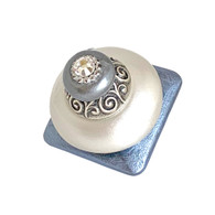 Duchess Square 1.5 inches in light sapphire and alabaster with shimmering crystal. 