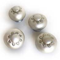 Set of 4 naked nu  lily knobs in alabaster with silver metals.