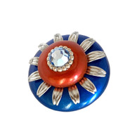 Mini Luna Knob Lapis and Ruby 2 Inches Diameter with silver metal details and light sapphire  crystal.
