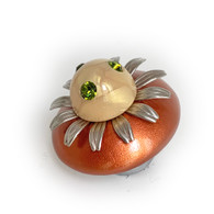 Mini Anemone knob in copper with marbleized cabochon and silver metal petals 