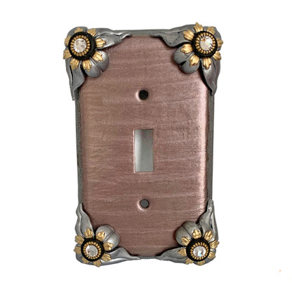 Bloomer Rose Pewter Single Toggle Switch Cover with gold  metal details and crystal