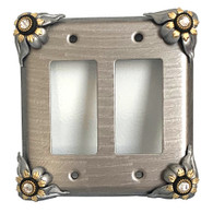 Bloomer Mica double Decora Switch Cover with gold  metal details and crystal