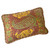 Casbah Lumbar  pillow mocha has paisley print in golden yellow and spruce green on brown background.