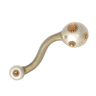 Style 6 alabaster Eel Left pull 5 in. with 4 in. hole span has gold metal details and topaz crystals.