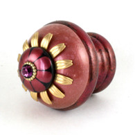 Finial Poppy in coral and ruby with gold metal accents and amethyst crystal