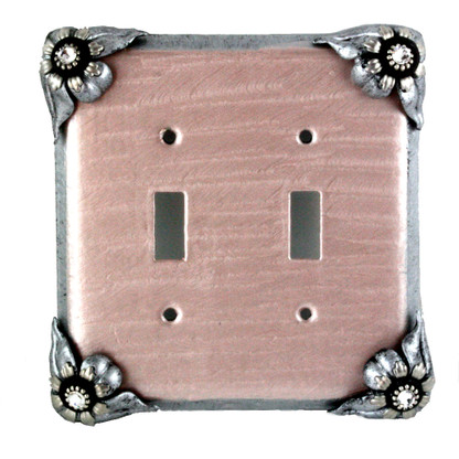 Bloomer Double toggle switch cover with silver metal details and crystal.