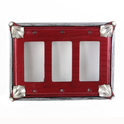 Cleo Triple Decora Switch cover in ruby with silver metal details and crystal.