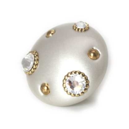 Mini Knob Style #6 Alabaster 2 in diameter with gold metal details and Swarovski crystals. 