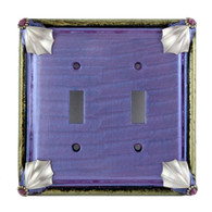 Cleo double toggle switch plate in periwinkle with silver metals and amethyst crystals.