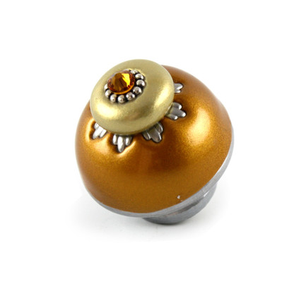 Nu Sunflower Knob deep gold 1.5 inches diameter has silver metal details and topaz crystal