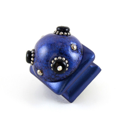 Petit Square #3 in lapis and black with silver metal details