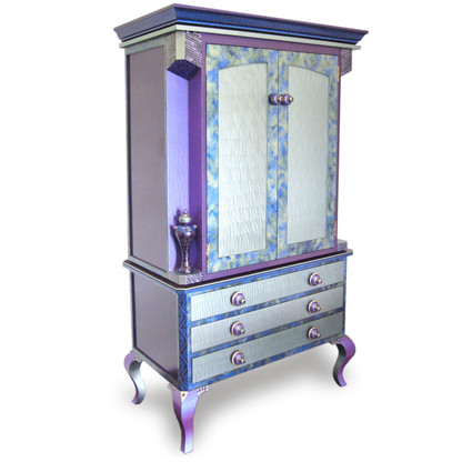 Diva Armoire Storage and media cabinet in light aqua and periwinkle paint finish
